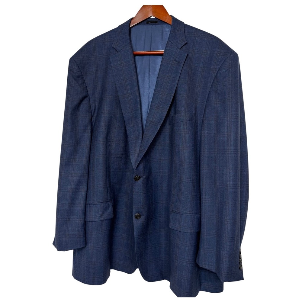 Joseph Abboud JOE Mens 54R Blue Windowpane 100% Wool Sport Coat Blazer